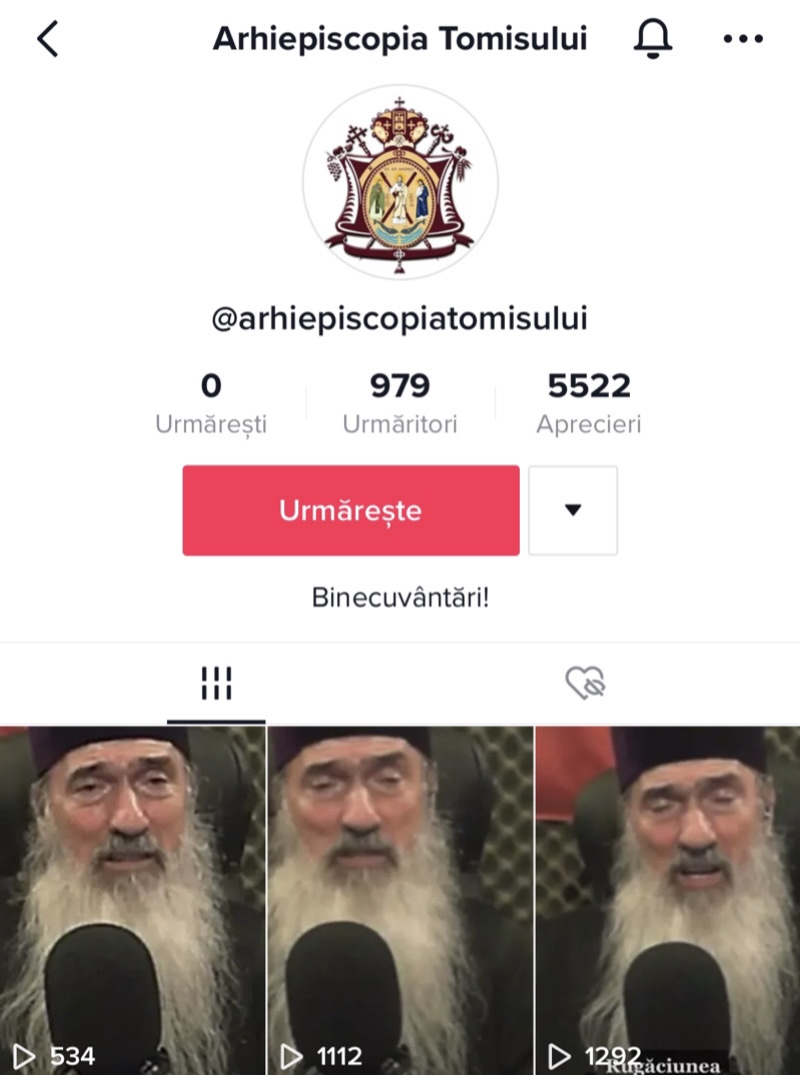 Arhiepiscopia Tomisului și-a făcut cont pe Tik Tok