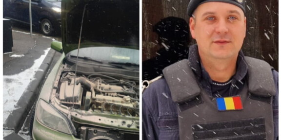 CONSTANȚA. Un bărbat a fost scos la timp de către un jandarm dintr-o mașină în flăcări