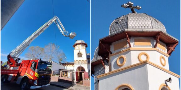 (FOTO) O cruce de pe turla Bisericii Sfânta Parascheva din Constanța stă să cadă: intervin pompierii