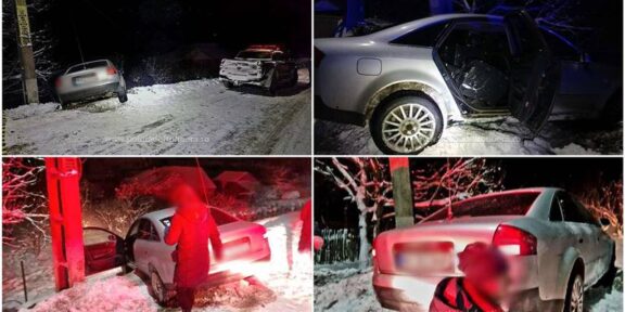 (VIDEO) NAȚIONAL. Focuri de armă și urmărire pe zăpadă pentru a opri o mașină încărcată cu țigări de contrabandă – șoferul a încercat să fugă după ce a lovit un cap de pod