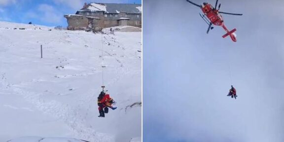 (VIDEO) Un constănțean a fost transportat la spital cu elicopterul după ce și-a fracturat piciorul în timpul unei drumeții pe Platoul Bucegi