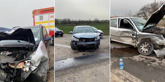 (FOTO/VIDEO) Accident pe varianta Ovidiu. Trei persoane au ajuns la spital după ce trei mașini s-au ciocnit