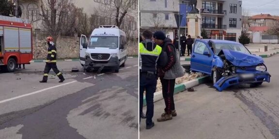 UPDATE. (FOTO/VIDEO) Planul Roșu de Intervenție, activat la Techirghiol în urma unui accident între o mașină și un microbuz în care se aflau și copii – un adult și patru minori au ajuns la spital