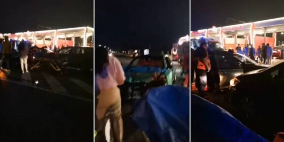 (FOTO) Accident între trei mașini la intrarea în Mangalia: două persoane au ajuns la spital