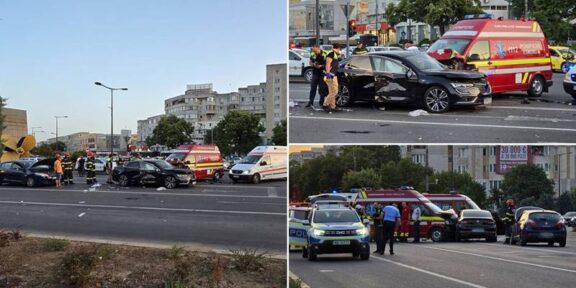 (FOTO/VIDEO) UPDATE. Accident între trei mașini și o ambulanță SMURD, în zona Dacia: mai multe persoane au fost transportate la spital – o victimă este în stare gravă