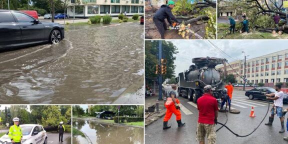 (FOTO) CONSTANȚA. Zeci de intervenții ale echipelor municipalității în urma furtunii: copaci căzuți, crengi rupte, canalizări înfundate și cabluri căzute