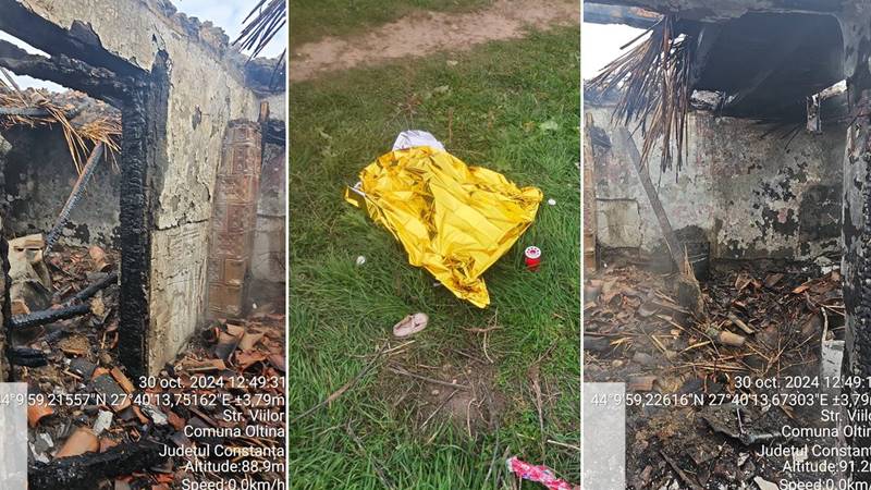 (FOTO) Incendiul din Oltina, în urma căruia un bebeluș de o lună a murit, produs după ce copiii s-au jucat cu focul
