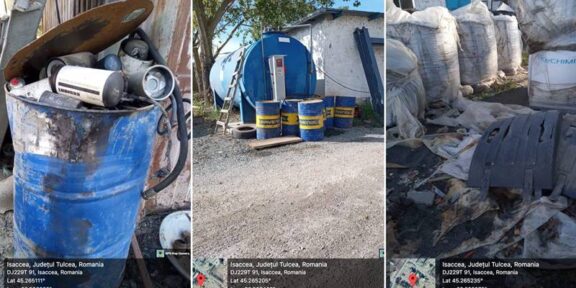(FOTO) JUDEȚUL TULCEA. Societate comercială amendată de către Garda de Mediu cu 100.000 de lei: deșeuri depozitate neconform și scurgeri de combustibil