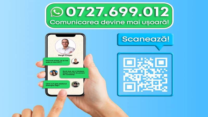 Constănțenii au la dispoziție un nou număr de WhatsApp pentru a discuta cu Vergil Chițac: „Împărtășiți opinii sincere și spuneți-ne ce putem face mai bine”