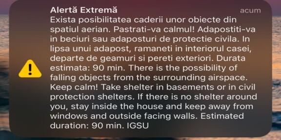 Mesaj RO-Alert în județul Tulcea! Locuitorii au fost avertizați cu privire la posibilitatea căderii unor obiecte din spațiul aerian