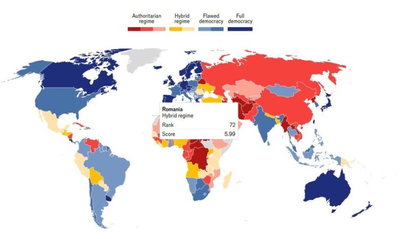 The Economist: România, pe ultimul loc din UE în Indexul global al democraţiei
