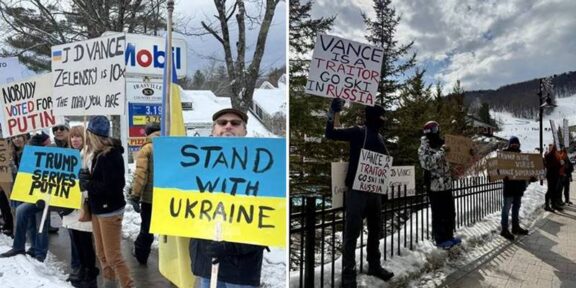 „Du-te și schiază în Rusia!”. JD Vance, așteptat de manifestanți pro-Ucraina într-o stațiune din SUA. Familia lui a fost mutată într-un loc secret