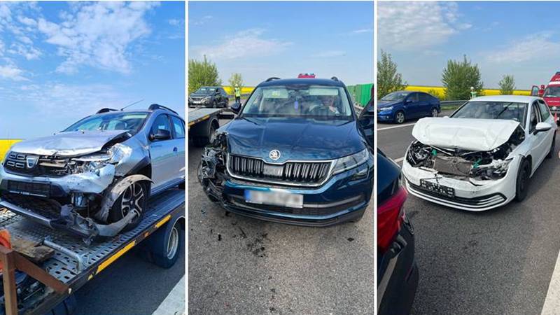 Imagini de la carambolul de pe Autostrada Soarelui: trei persoane, între care un copil de un an și 7 luni, au fost transportate la spital